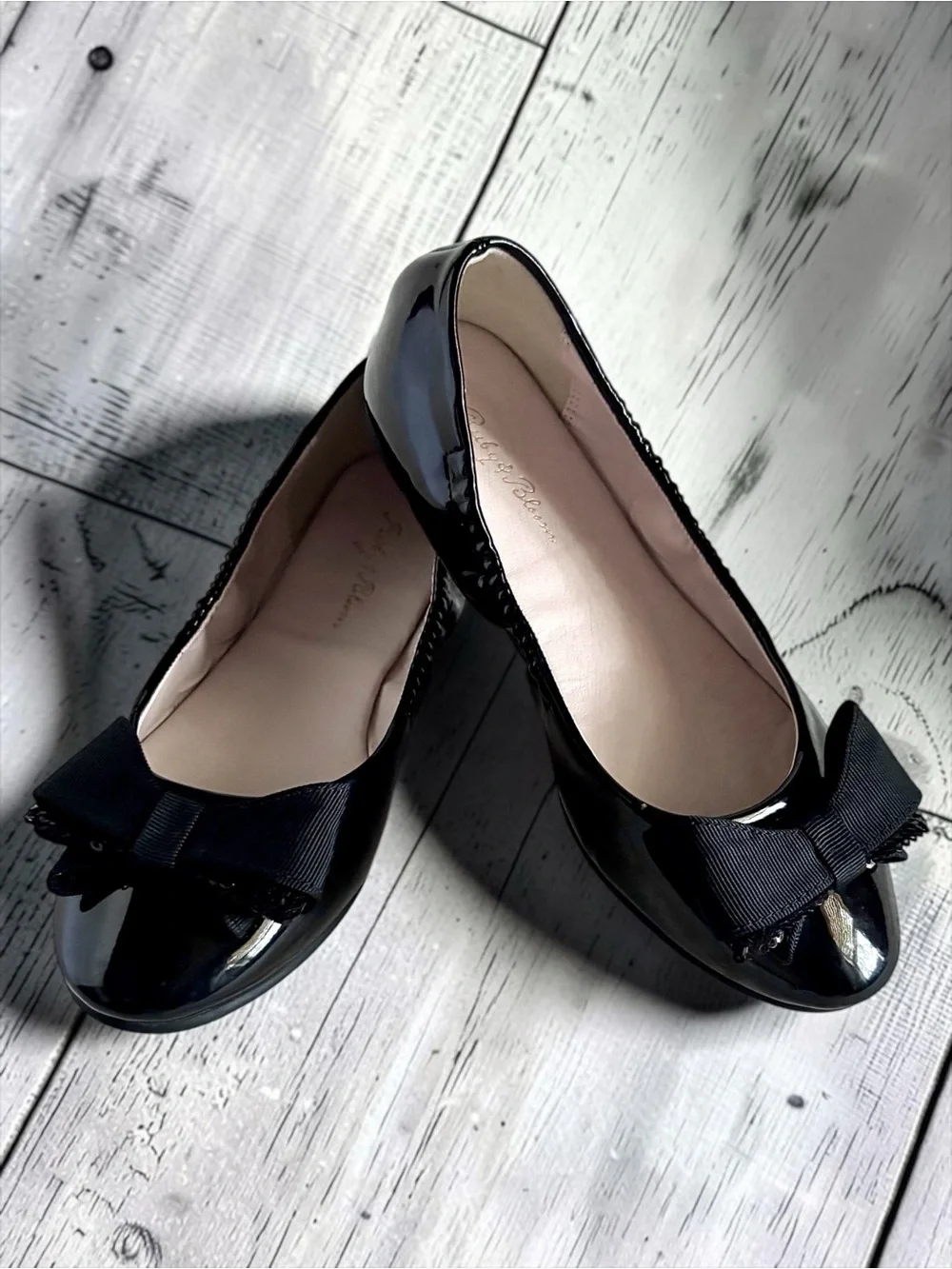Riley & Bloom Little Girls Black Patent Bow Flats Size 1 EUC